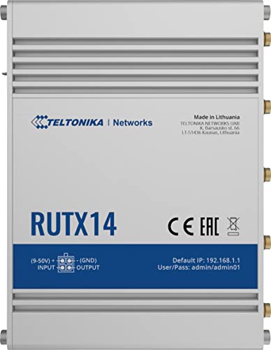Image of Teltonika RUTX14000000 Model RUTX14 LTE Dual-sim Industrial Cellular Router; for Europe, the Middle East, Africa, APAC, Brasil, Australia Operators Only; Ethernet, Wi-Fi, Bluetooth and USB Interfaces