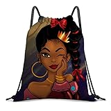 African American Women Drawstring Backpack Black Girl Sport Gym Bag Waterproof, Durable And Light...