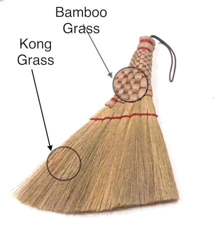 Image of Handcrafted Small Turkey Wing Whisk Broom - Kong Grass & Bamboo Handle - Whisks Away Dust & Debris - Flagged Bristle with Hanging Loop - Perfect for Car, Laptop, Indoor & Outdoor - 9 Inch
