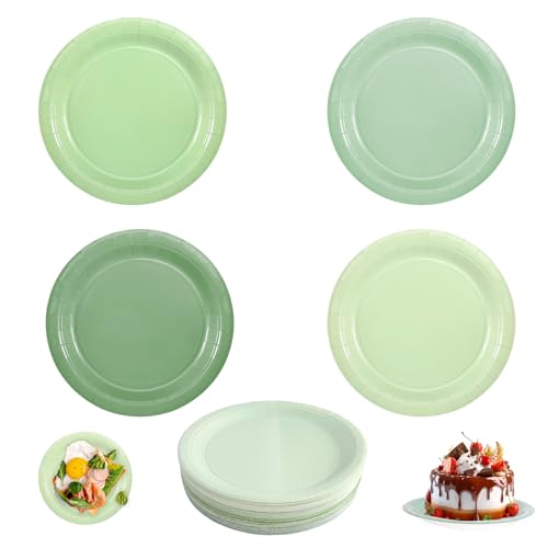 KUHAWL 48 platos de papel verde salvia, cuatro colores, platos de papel verde hierba, platos redondos, platos multifuncionales, platos de postre, juego de platos para graduación, bodas, celebraciones