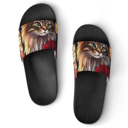 Cat Rose Glass Window Slippers for Men Wormen Shower Bathroom Slipper Indoor Beach Non Slip Sandal