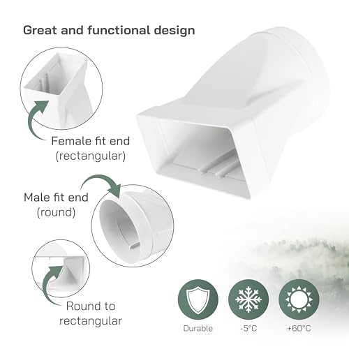Vent Systems 220x90mm auf Ø150mm Rechteckiger Rohrverbinder für Rundrohr-Verbindung. Lüftungssystem, Heizen, Kühlen.