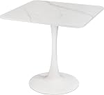 30" Square White Modern Dining Table - Faux Marble Tulip Kitchen Table with Heavy Duty Pedestal Metal Base, Mid-Century Bistro Table for Small Spaces, Apartment, Dining Room, 2-4 People