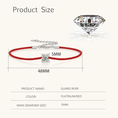 S925 Sterling Silver Solitaire Diamond Link Bracelets with 0.5 Carat VVS1 Diamond, Red Rope Lucky Bracelet, Chic and Sophisticated Gift for Couples2