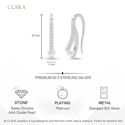 Image of CLARA 925 Sterling Silver Pearl Earrings Gift for Women & Girls | Swiss Zirconia | Screw Back | Minimal Daily Wear | Platinum Plated
