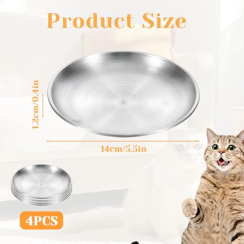 4 Stück Katzennapf Flach Edelstahl,14 cm Futternapf Katze, Flache Katzenschüssel für Trocken und Nassfutter, schnurrhaarfreundliche Kätzchennäpfe, Fressnapf Katzen Futternapf Anti-Rutsch