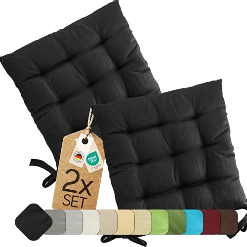 etérea Coussin de Chaise de Jardin 40x40 chaises Exterieur Galette de Chaise Coussins intérieur 2 Pièces de Coussins 40 x 40 cm Noir