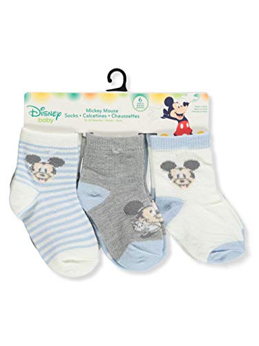 Disney Mickey Mouse Baby Boys' 6-Pack Crew Socks - white/blue, 18-24 months