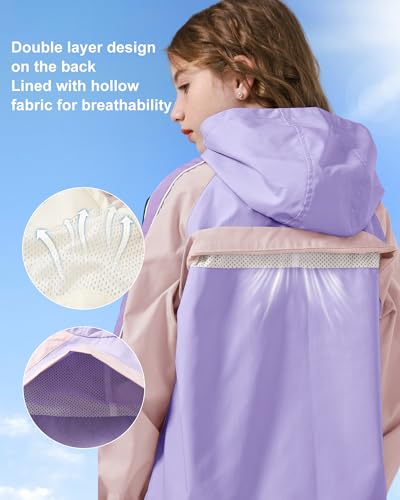 Image of Rolanko Girls Windbreaker Jacket Lightweight Water Resistant Hooded Outwear Jacket for Kids Boys Outdoor Hiking School Travel