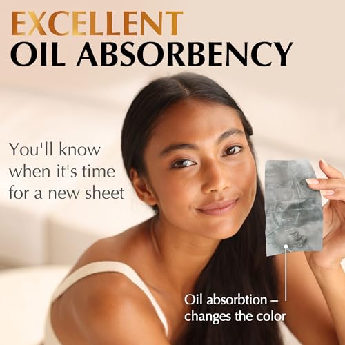 natural oil blotting sheets for face with bamboo charcoal - 25 larger - 3pk300 makeup friendly oil absorbing sheets for face - easy dispensing blotting papers