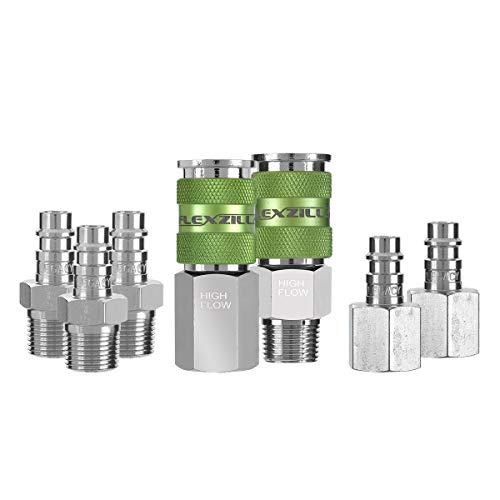 Flexzilla A53657FZ Pro High Flow Coupler & Plug Kit 7 Piece | 3/8" NPT | Push to Connect System | Allows Twice the Flow to Your Air Tools | Maximum Efficiency - image 1