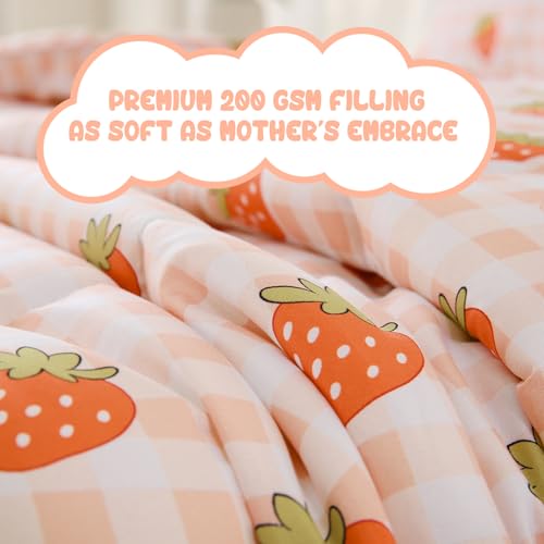 Image of Yibeizi Strawberry Comforter Set Full Size Girls Gingham Bedding