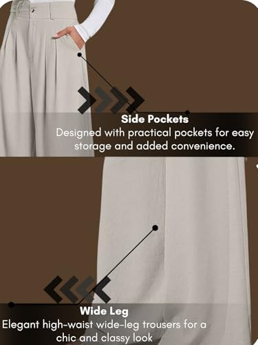 Image of GRECIILOOKS Trousers for Women High Waist | Wide Leg Trousers | Office Wear Pleated Korean Pants for Women's | Elegant Formal Pants