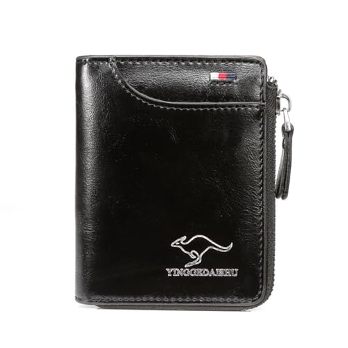Men Wallet Zipper Leather Purse (RFID PROTECTED)，Highest Quality Leather，a Noble And Practical For Men Multifunction Purse (Color : Black)