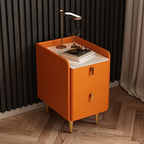 Table de chevet moderne à 2 tiroirs compacte en cuir orange - 3