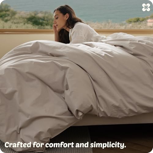 Bedsure Cotton Duvet Cover Queen Size - Luxury Slub Weave 100% Cotton Duvet Cover with a Linen Like Textured, Easy Change Durable Bedding, Natural Linen, 90" x 90"