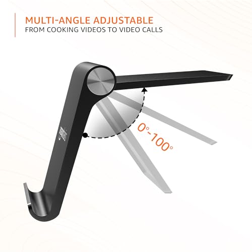 amazon basics Multi Angle Desktop Foldable Stand Tablet/Mobile Stand Holder for iPhone, Android, Samsung, OnePlus, Xiaomi, Smartphones. Portable, for Your Bed,Home, Office, Home (Black) (Image - 4)