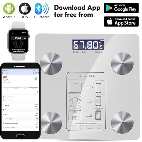 Pèse-personne numérique intelligent Bluetooth avec analyse de composition corporelle pour salle de bain - 4