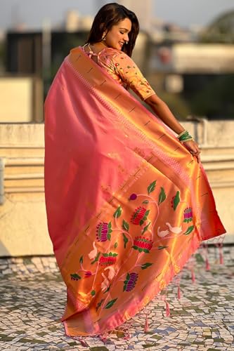 Image of SGF11 Women's Paithani Soft Lichi Silk Kanjivaram Sarees With Blouse Piece