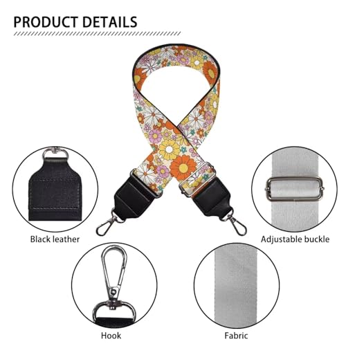 Image of Wide Bag Straps Replacement Crossbody Colorful Flower Guitar Straps for Handbags /Purses /Messenger /Duffel Bags Backpack Straps Replacement Adjustable Length from 30 inch to 50.3 inch Brown