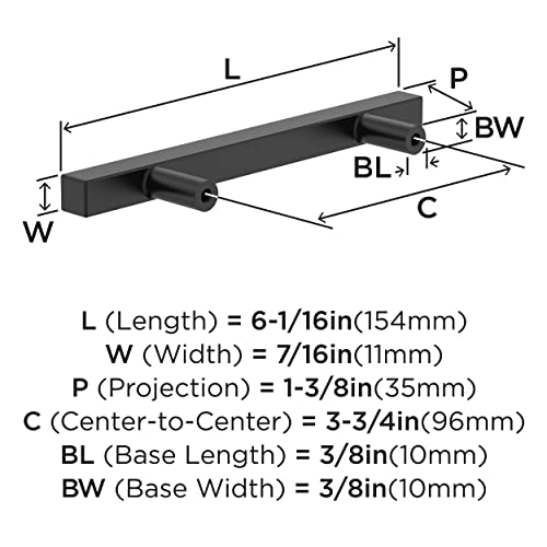 Image of Amerock 25 Pack 3-3 /4 inch Bar Pulls Square Matte Black Drawer Pull | 3-3 /4 inch (96mm) Center-to-Center Mounting Distance and 6-1 /16 inches Overall Length, Durable Zinc Cabinet Hardware