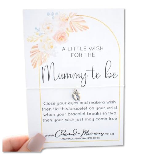 Image of Mummy To Be Wish Bracelet | Pregnancy Congratulations. New Baby Shower Card. Modern Pampas & Rose Floral Frame. Tibetan Baby Feet Charm. Wish String Cord Bracelet. Modern Greeting Card