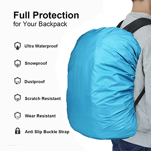 Evotopf Waterproof Backpack Rain Cover with Adjustable Anti Slip Buckle Strap & Sliver Coating Reinforced Inner Layer for Camping, Hiking, Traveling, Hunting, Biking and More, 70-80L(Azure)