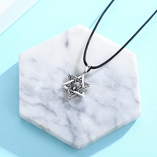 Wolf Necklace Sterling Silver Star of David Wolf Head Necklace Hexagram Pendant Jewish Israel Jewelry for Men Women3