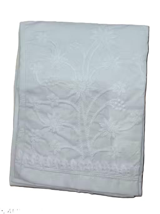 White Chikankari Embroidered Salwar, Cotton, Elastic Waist-picture-44