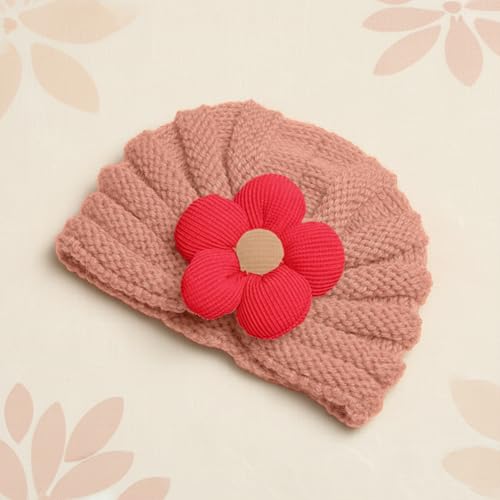 Image of SYGA Baby Cap Flower Wool Warm Knitted Streachable Hat Infant Toddler Baby Cap 0-3 Years