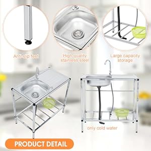 Tandefio Freestanding Outdoor Kitchen Utility Sink Set Stainless Steel Single Bowl Sink Commercial Restaurant Utility Portable Sink for Restaurant Cafe Bar Hotel Garage Laundry Room(Classic) Tandefio Freestanding Outdoor Kitchen Utility Sink Set Stainless Steel Single Bowl Sink Commercial Restaurant Utility Portable Sink for Restaurant Cafe Bar Hotel Garage Laundry RoomClassic
