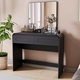 Vanity Desk, Makeup Vanity Desk with 2 Drawers and Storage Desktop Space, Modern Makeup Vanity Dressing Table with Curved Profile Design, Black Makeup Computer Writing Desk for Home Office Bedroom