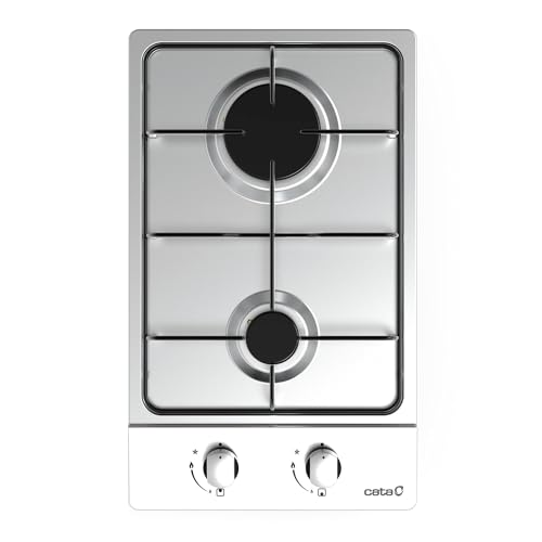 CATA GI 3002 BK Encimera de gas Acero inoxidable 2 quemadores de gas Encendido electrónico Rejilla de hierro fundido Preparado para gas natural Potencia 4kW Ancho 30 cm