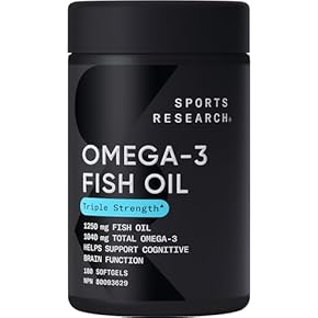 Sports Research Huile de poisson oméga 3 triple force – Complément d&#39;huile de poisson sans Burpless avec acide gras EPA 