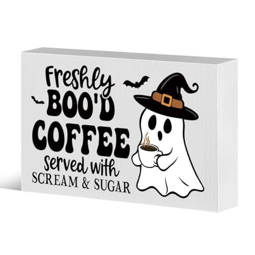 Cute Halloween Kitchen Decor Wood Box Coffee Bar Sign Halloween Signs...