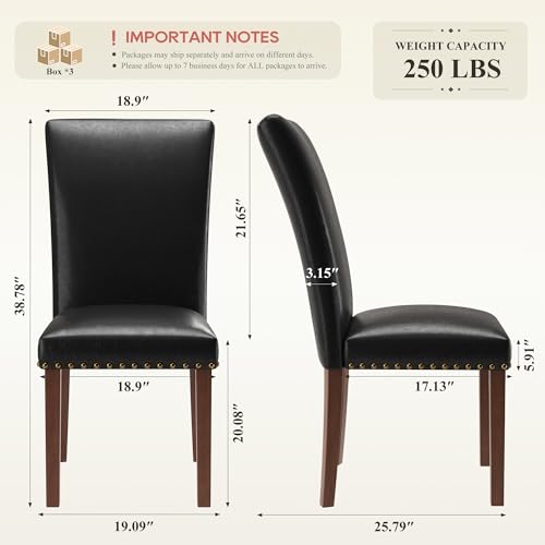 Image of COLAMY Parsons Dining Chairs Set of 6, PU Leather Dining Room Kitchen Side Chair with Nailhead Trim and Wood Legs - Black