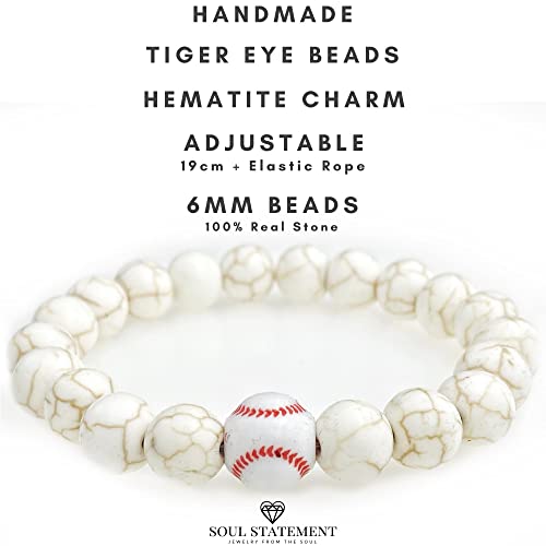 Soul Statement Women's Stretch Bead Bracelets, Soccer, Basketball, Baseball Charm Sport Charms (Baseball White) #TOP2