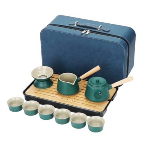 Xemuar屋外用ポータブルティーポット、和風陶器ティーセット 急須付き携帯ケース入り 業務用 家庭用 ギフト対応 中国茶 日本茶 抹茶 煎茶 烏龍茶 紅茶 職人手作り 高密度セラミック 防塵 オフィス 外出 旅行 お祝い 贈答品、ティートレイ、カンフーテ