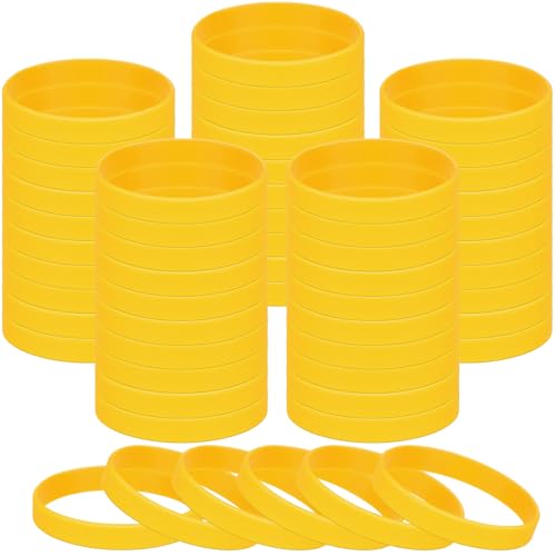 MATEPLUS 50 Pieces Rubber Bands For Silicone Bracelets, Blank Stretch Sports Elastic Rubber Wristbands For Teens, Party, Gift-Yellow