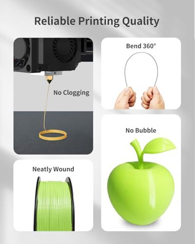 Image of PLA Filament 1.75mm, 3D Printer Filament 1kg Spool (2.2lbs), Neatly Wound, + /- 0.02mm Precision, No Clog /Bubble, Excellent Layer Adhesion, Fits Most FDM Printers, Apple Green