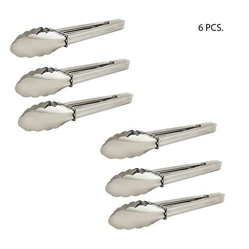 6 Pack 9“ Stainless Steel Chef Food Serving Tongs Grilling BBQ Salad Buffet
