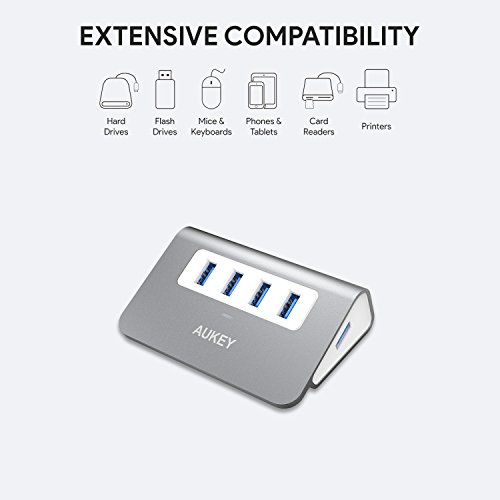 image for AUKEY USB Hub 3.0 Portable Aluminum 4 Port USB 3.0 Data Hub with 1.6ft