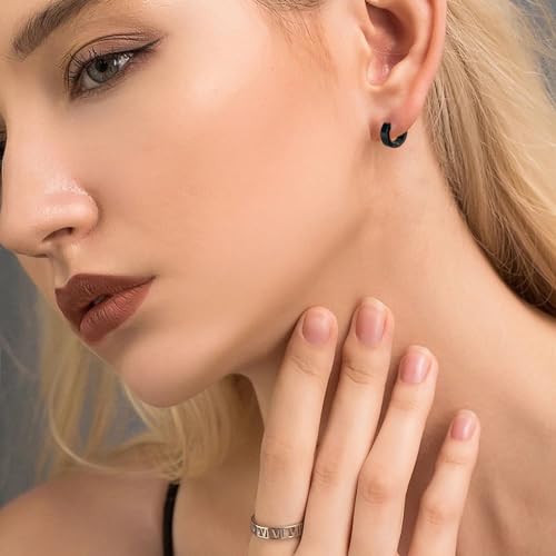 Minimalist Pure Titanium Hoop Huggie Earrings Round/Hexagon Earring, Dainty Plain Small Titanium Hoop Earrings Charms, Hypoallergenic Earring Jewelry Gifts for Women Girls Men Sensitive Ear3