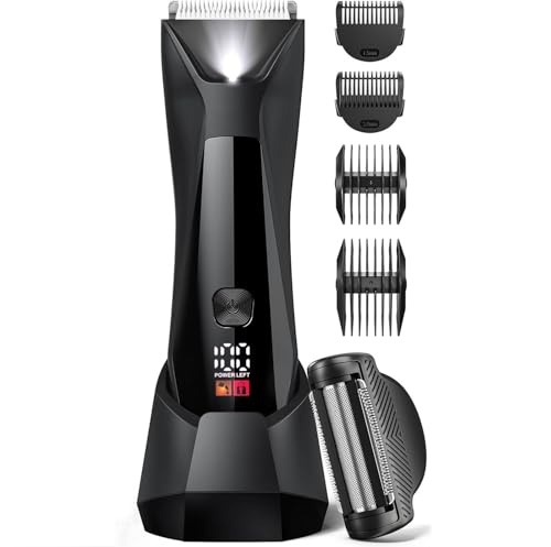 Viosalu 2-in-1 Body Trimmer & Shavers for Men Ball Shaver w/Dual-Head Trimmer&Foil Blades Waterproof Groomer w/Light for Pubic Groin Back Electric Razor w/Travel Lock Pouch USB-C Cable