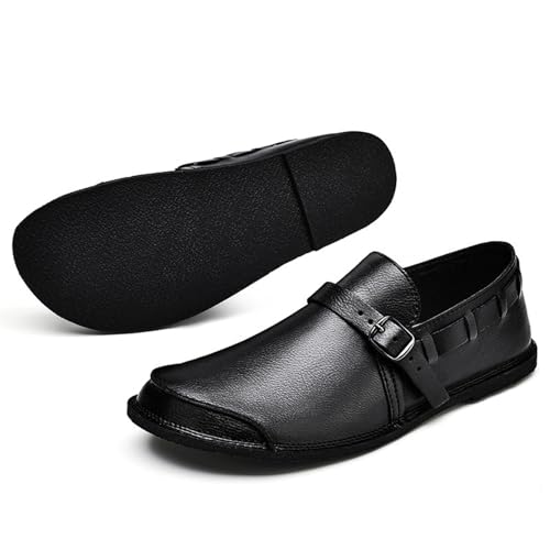 Men's Genuine Leather Monk Buckle Casual Slip-On Loafers Comfort Classic Hand-Sewn Round Head Wide Toe Oxford Walking Shoes Fashion Driving Business Dress Shoes3