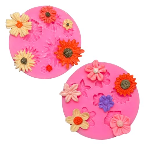 Flower Polymer Clay Molds, 2Pcs Polymer Clay Molds for Jewelry Making, Daisy Sunflower Flower Silicone Molds,Polymer Clay Molds for Polymer Clay Earrings