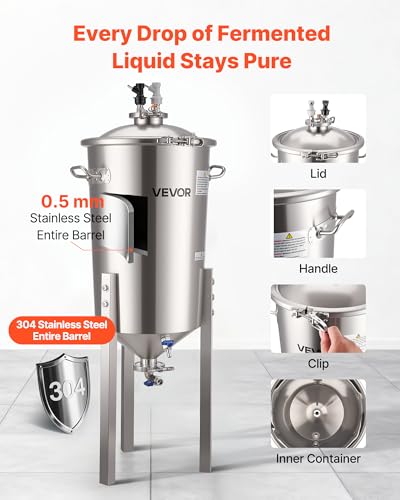Image of VEVOR Pressure Fermenter 15 PSI, 8 Gal /30L All-in-One Stainless Steel Conical Secondary Fermentation Bucket, for Wine, Beer Brewing Equipment