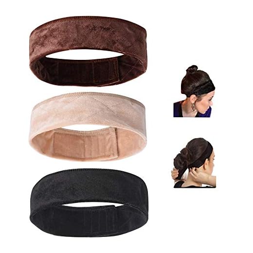 sansheng 3 Pack Wig Grip Band,Velvet Headband Scarf Head Hair Band Extra Hold Wig Adjustable Fastern,Stretch Cotton headband(3 colors)
