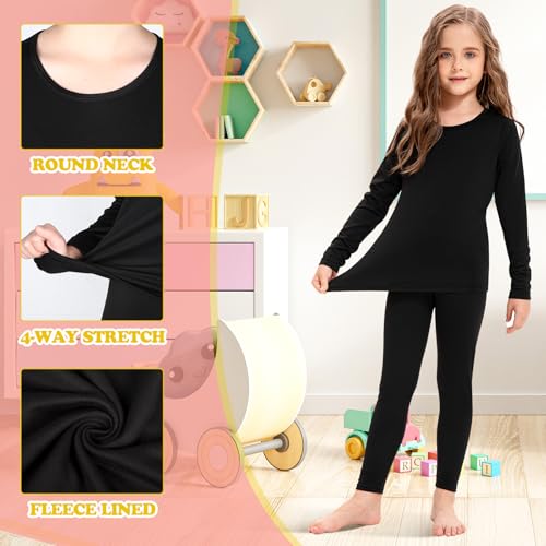 Silkfly 5 Set Girls Thermal Underwear Set Fleece Lined Long Winter Underwear Kids Base Layer Thermal Top Bottom Warm3