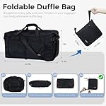 Fmeida 65L Duffle Bag with Shoes Compartment, Foldable Travel Duffel Bags for Men Women, Large Packable Travel Bag Water Repellent & Tear Resistant (Black) - Image 3